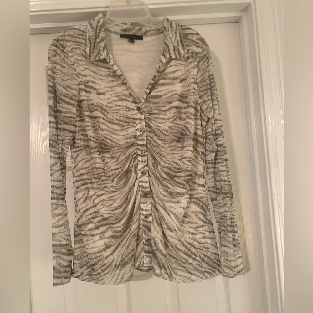 Jane and Delancey olive green striped over white